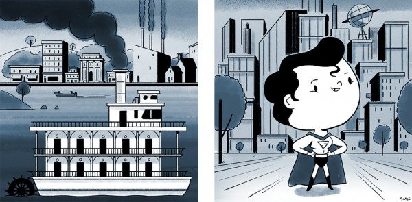 Two comics of towns