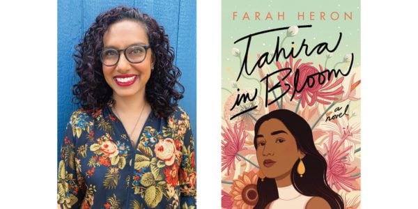 The cover of Farah Heron's Tahira in Bloom with a photo of the author