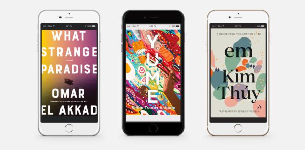 The covers of What Strange Paradise, Yume, and Em as seen on mobile devices