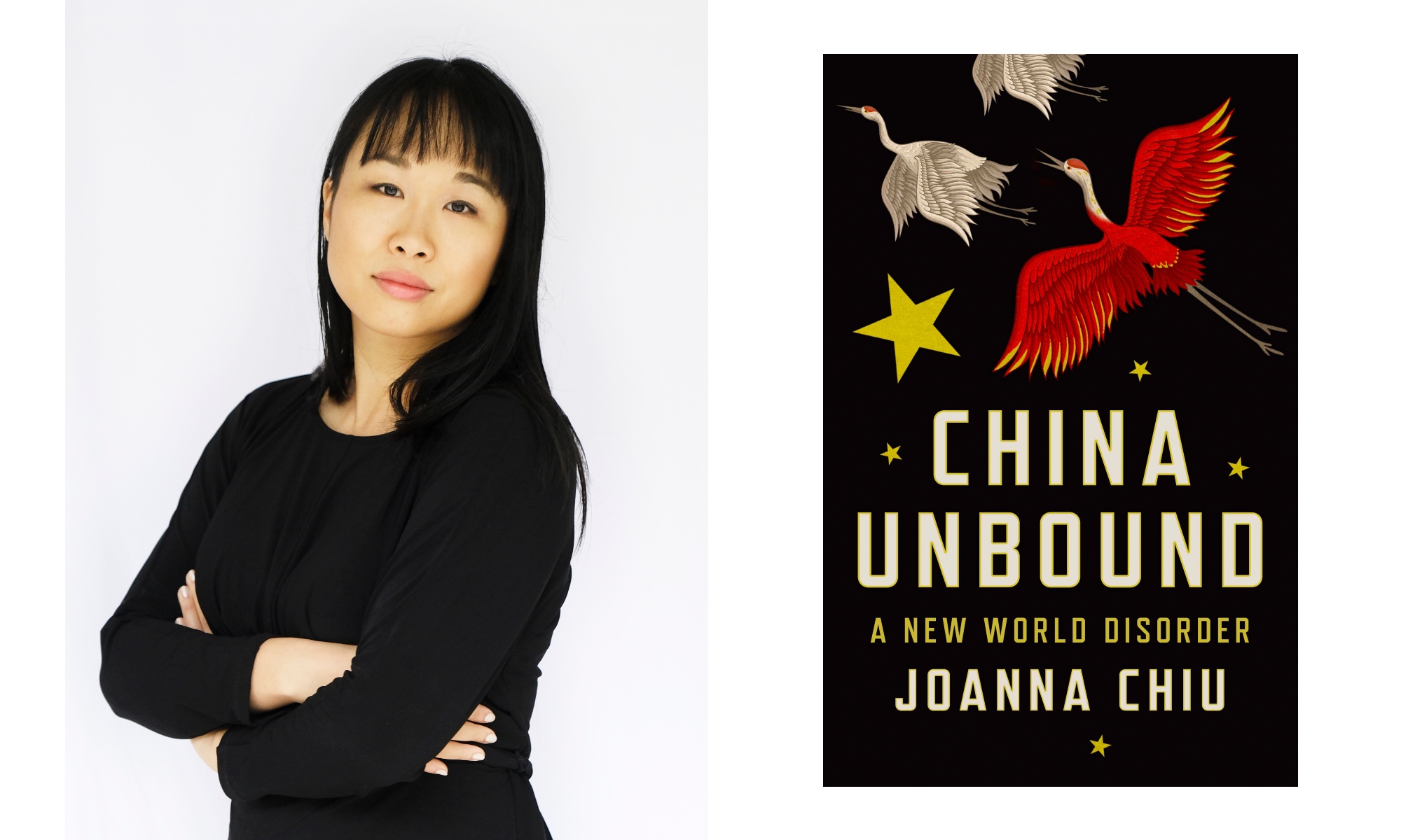 A woman with long black hair stands with her arms crossed; the book cover of China Unbound
