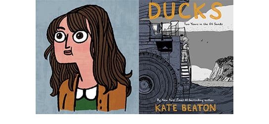 Kate Beaton comics-style self-portrait and Ducks cover